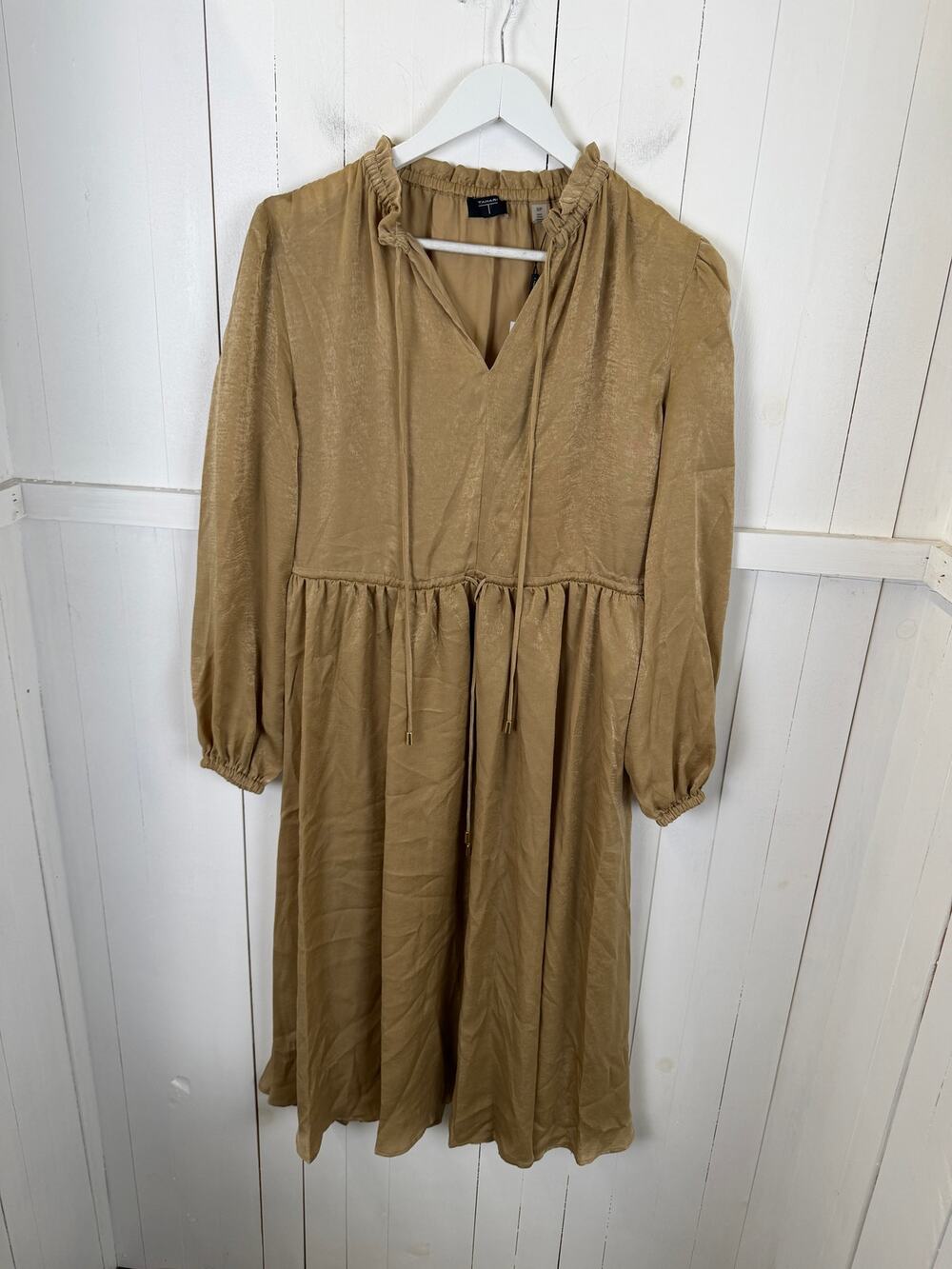 Tahari Tan Blouson Midi Dress Size S NWT